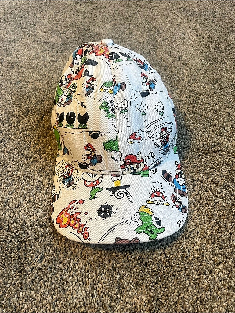 Vintage 2009 Nintendo Super Mario Bros 3 All Over Print White Baseball Cap